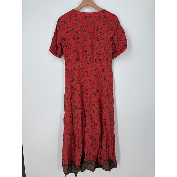 Sezane Sollie US 4 Silk Floral Print Midi Dress V Neck Short Sleeve Button Front - Picture 5 of 13